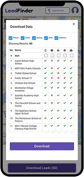 LeadFinder app results and download screen